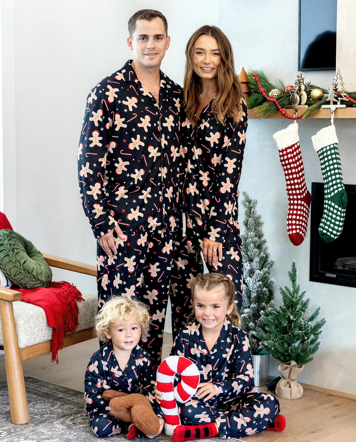 PatPat Family Matching Christmas Pajamas Gingerbread Print Black