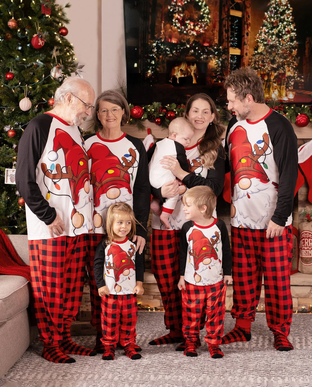 PatPat Family Matching Christmas Pajamas Gnome & Plaid Print Red