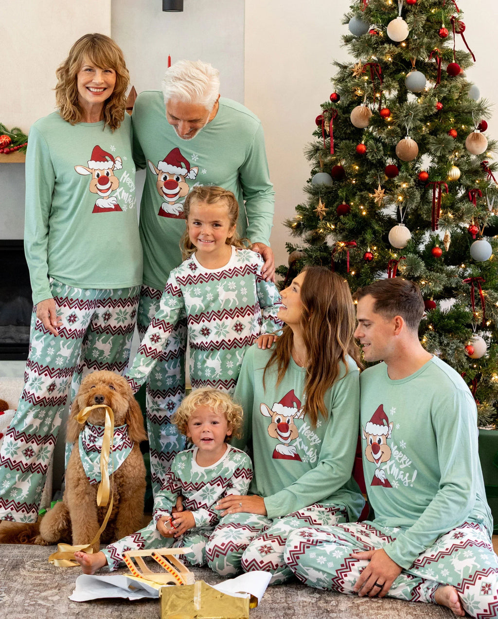 PatPat Family Matching Christmas Pajamas Reindeer Print Light Green