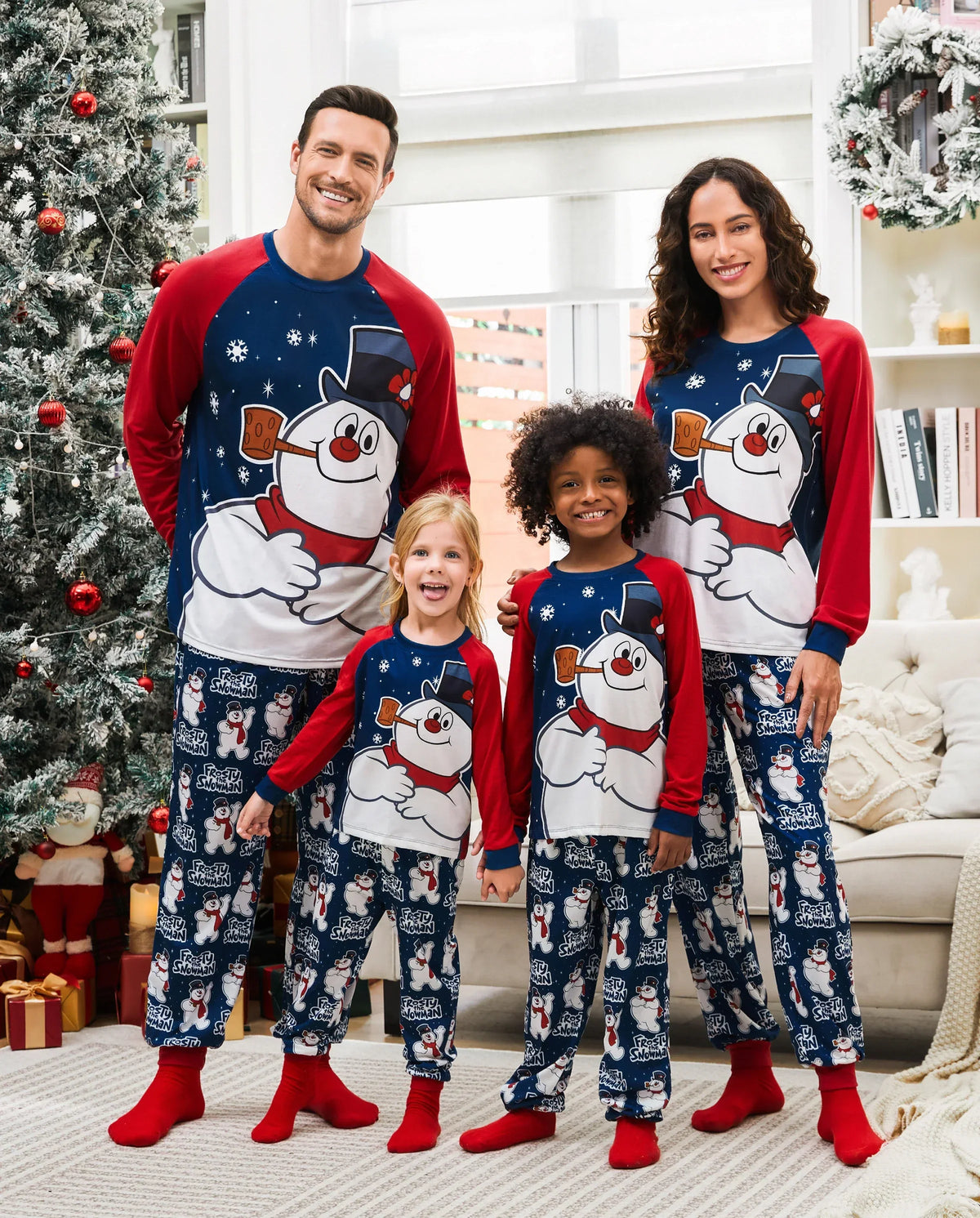 PatPat Frosty the Snowman Family Matching Christmas Pajamas Navy & Red