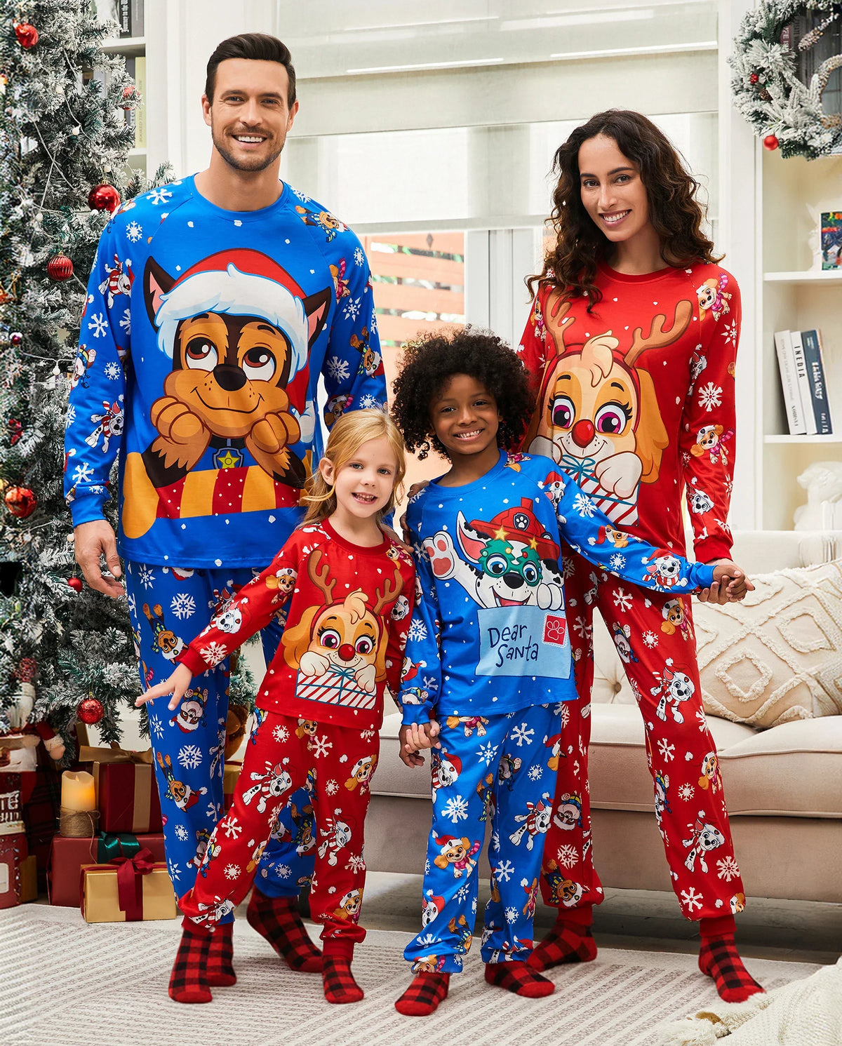 PatPat PAW Patrol Family Matching Christmas Pajamas Santa Hat Graphic Blue & Red