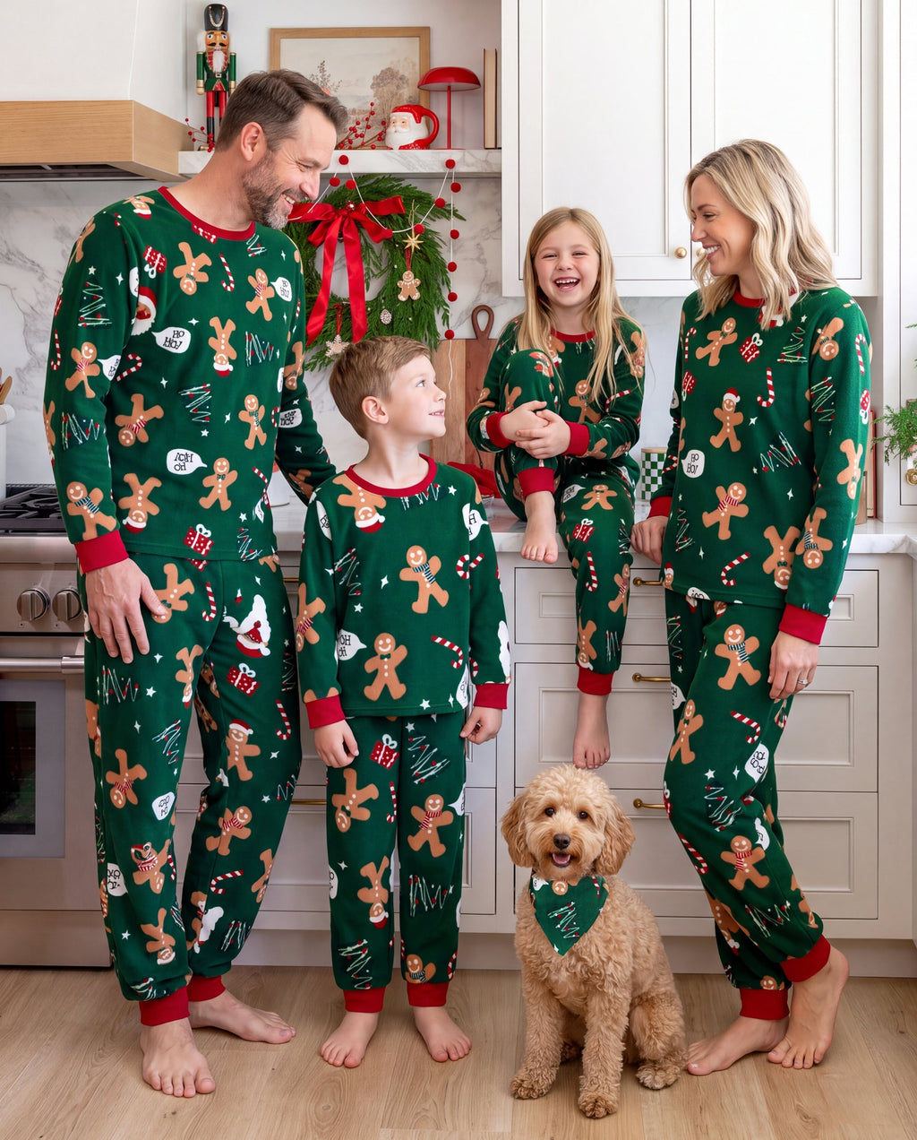 PatPat Family Matching Christmas Pajamas Gingerbread Print Fleece Green