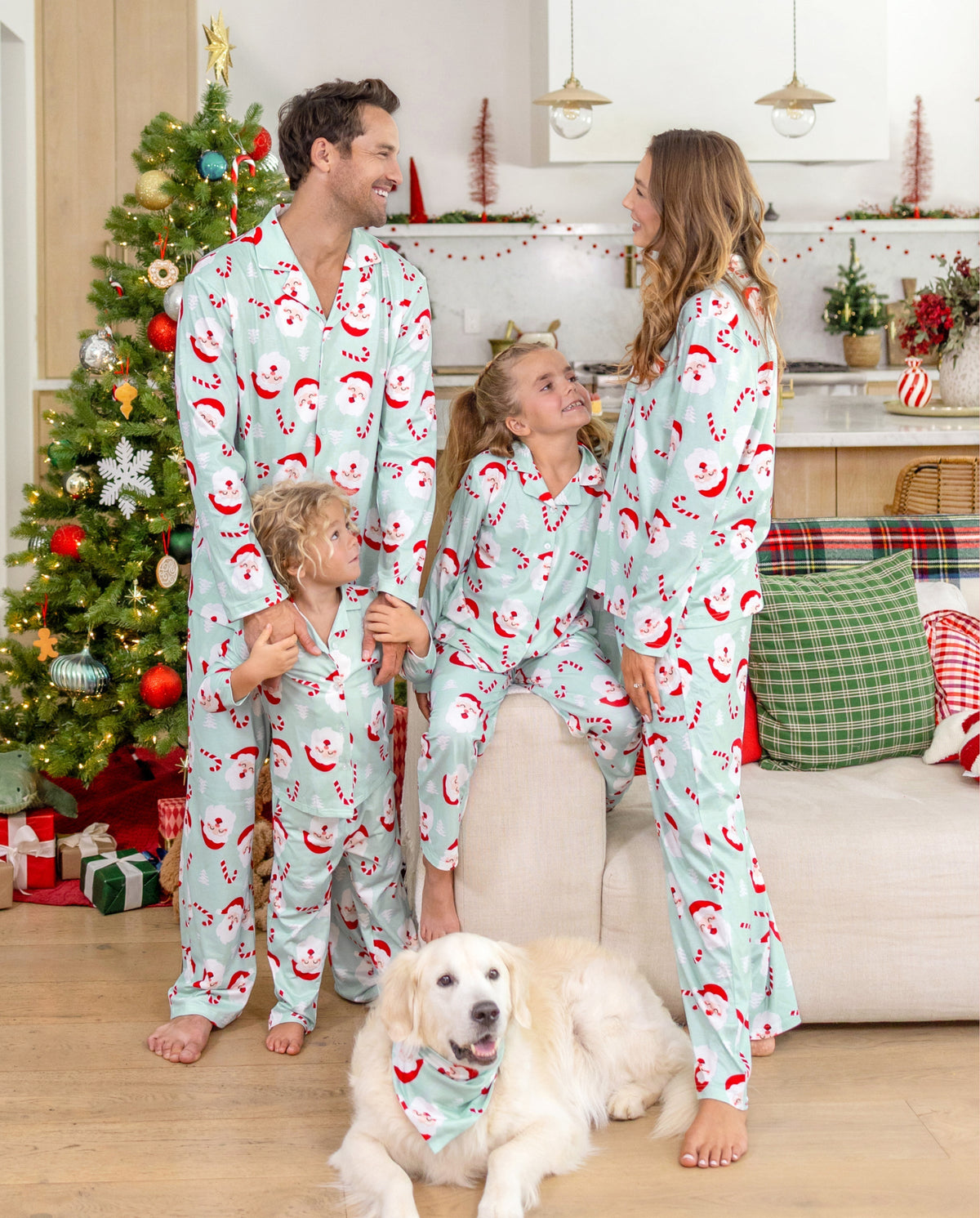 PatPat Matching Family Christmas Pajamas Santa Claus Print Collared Green