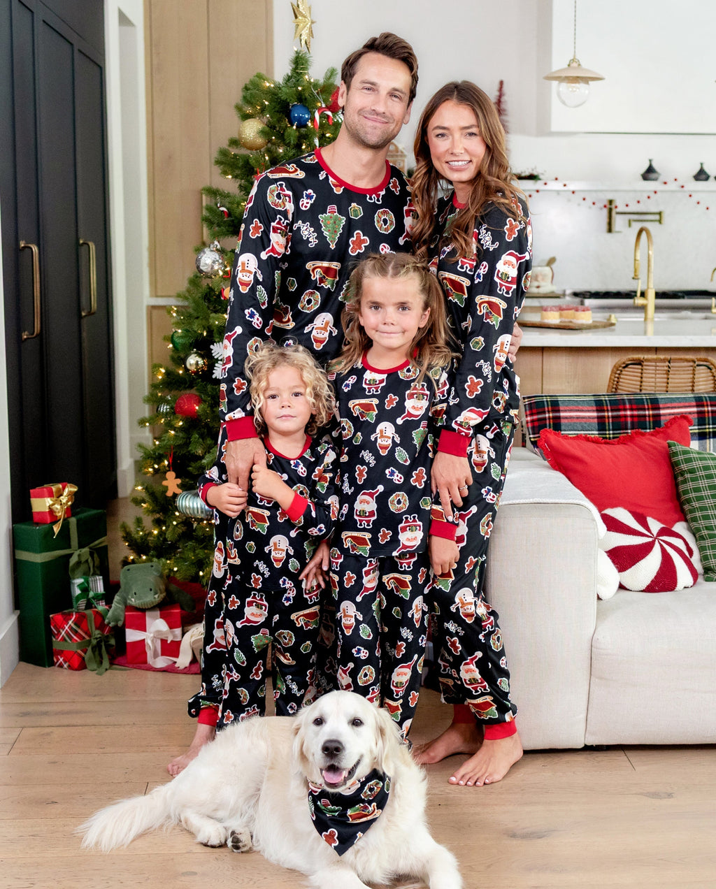 PatPat Family Matching Christmas Pajamas Christmas Tree & Gingerbread Print Black