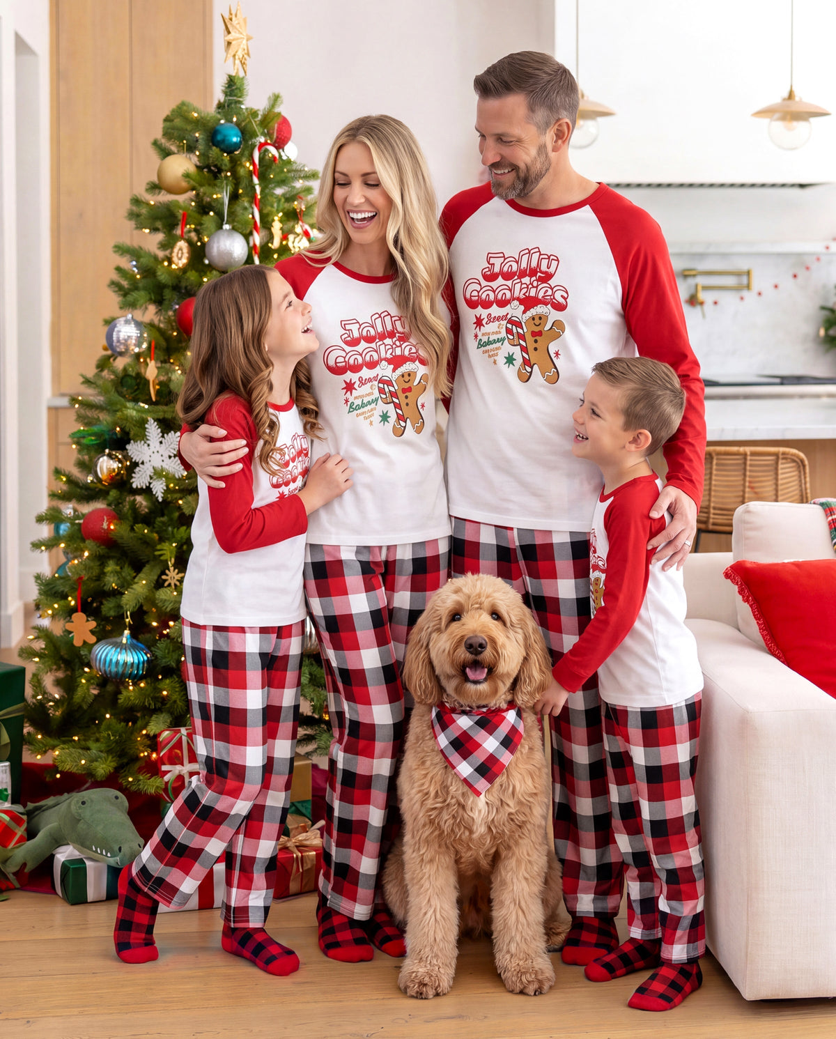 PatPat Matching Family Christmas Pajamas Gingerbread & Plaid Print Red