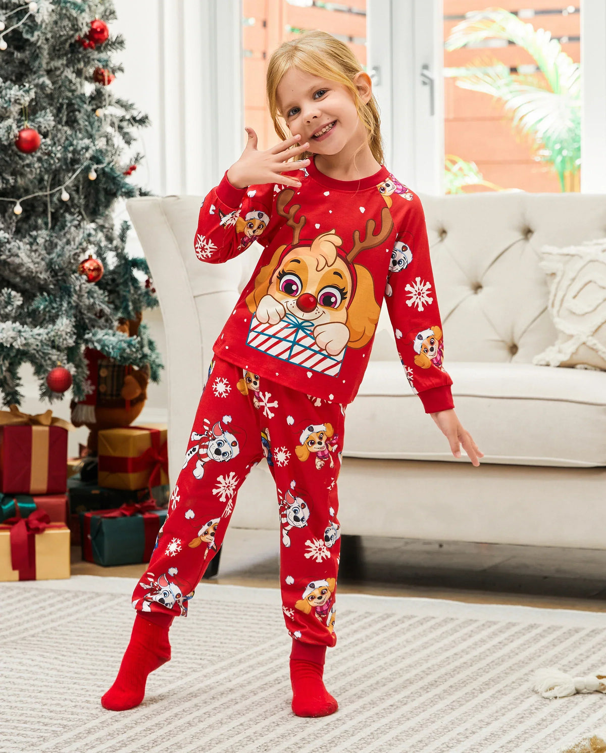 PatPat PAW Patrol Family Matching Christmas Pajamas Santa Hat Graphic Blue & Red