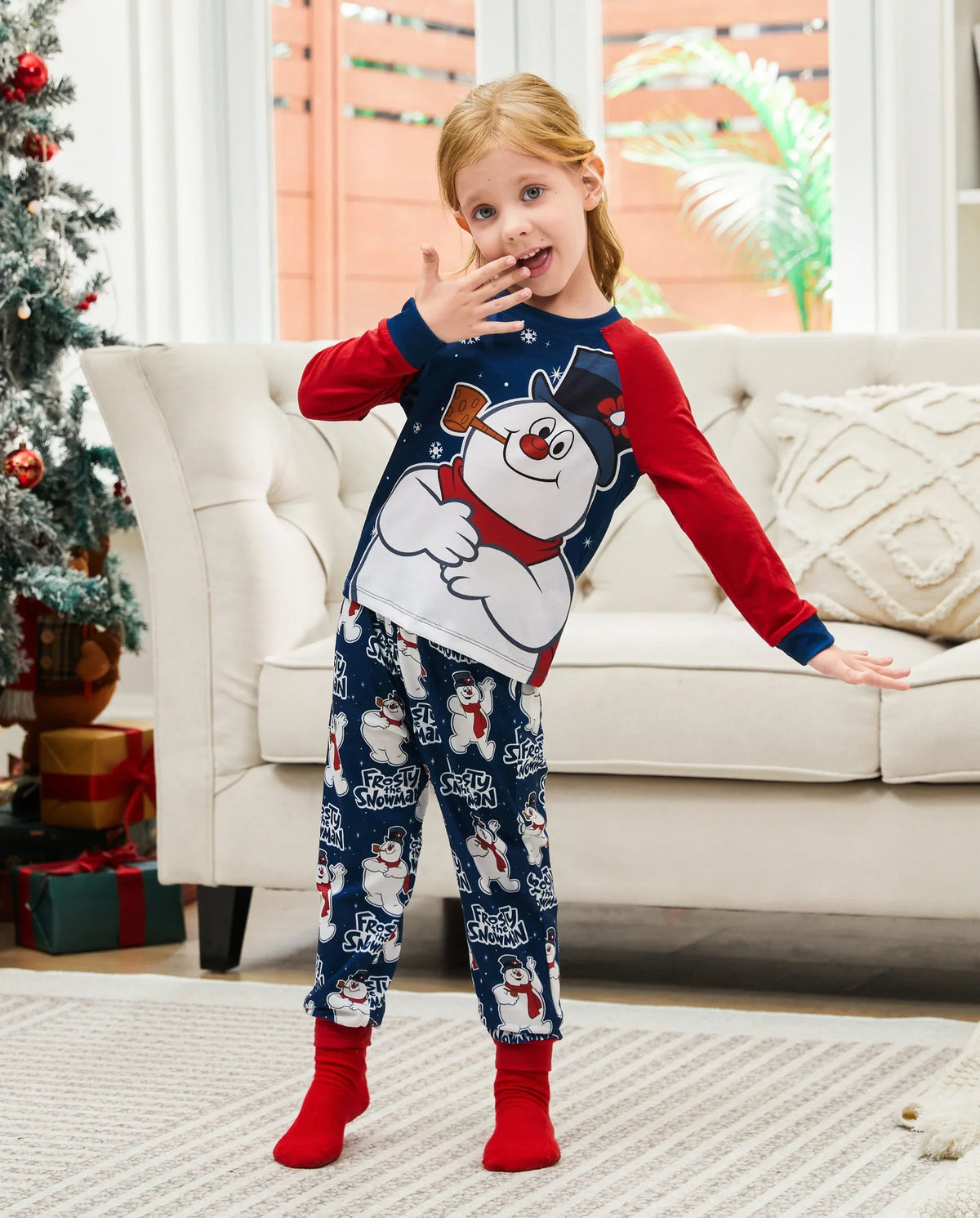 PatPat Frosty the Snowman Family Matching Christmas Pajamas Navy & Red