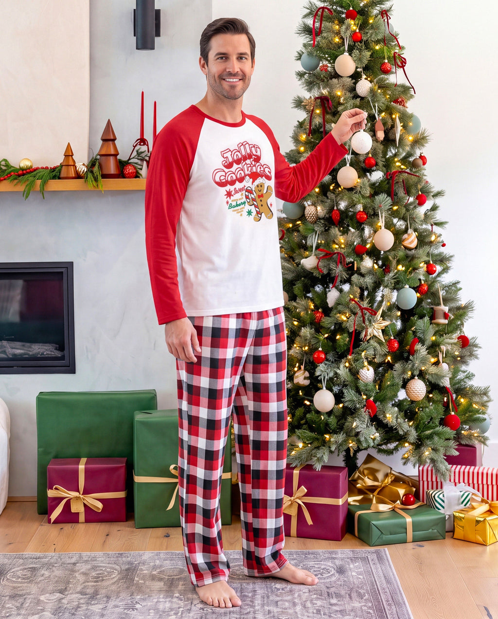 PatPat Matching Family Christmas Pajamas Gingerbread & Plaid Print Red