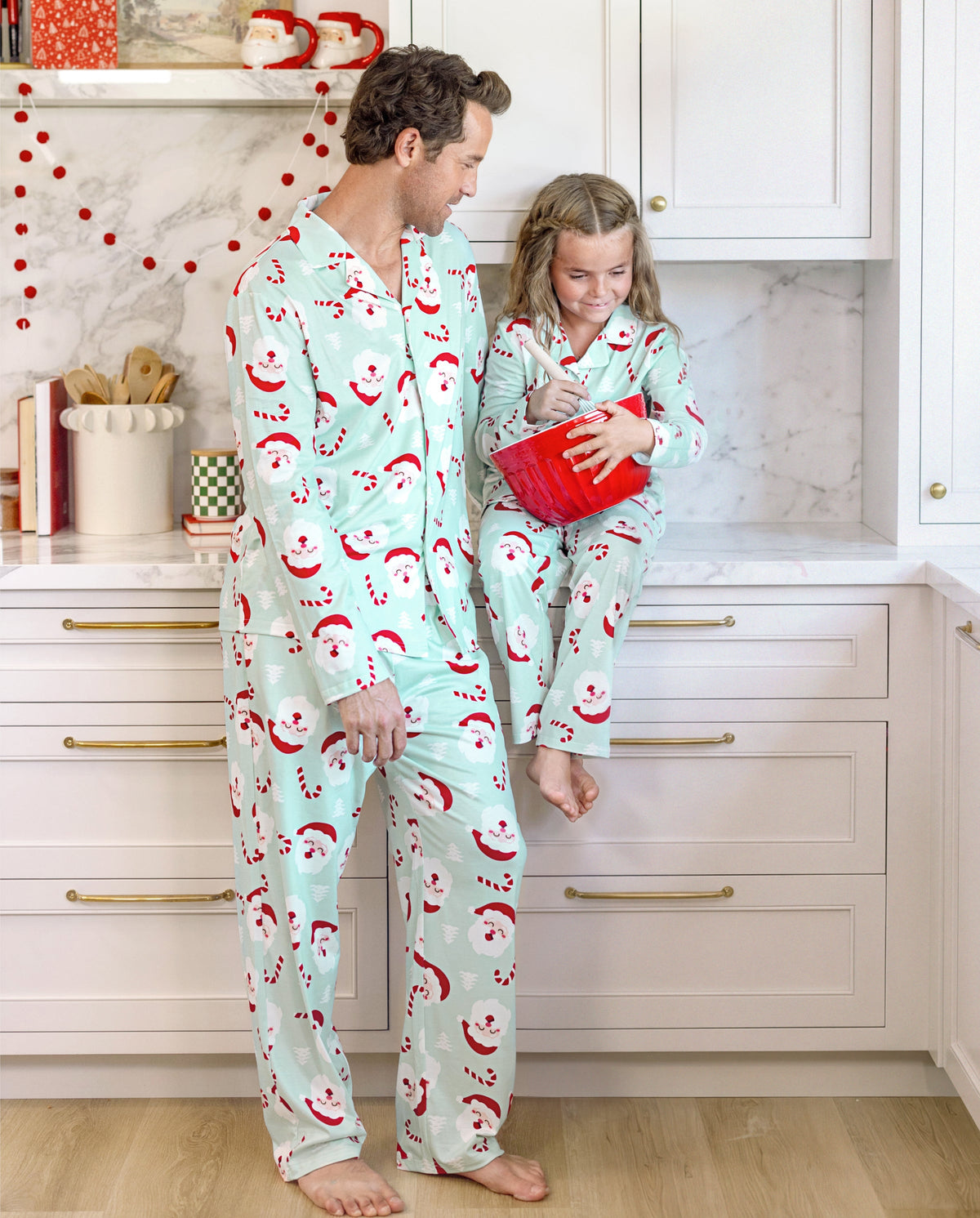 PatPat Matching Family Christmas Pajamas Santa Claus Print Collared Green