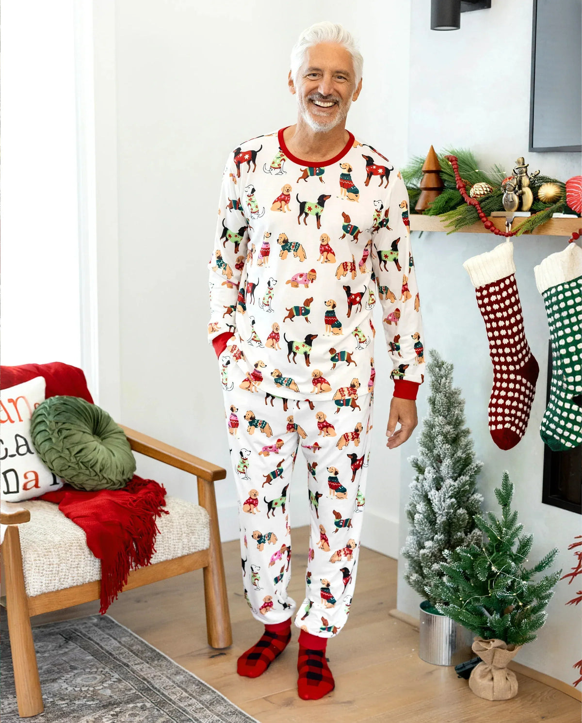 PatPat Family Matching Christmas Pajamas Festive Dog Print Cream