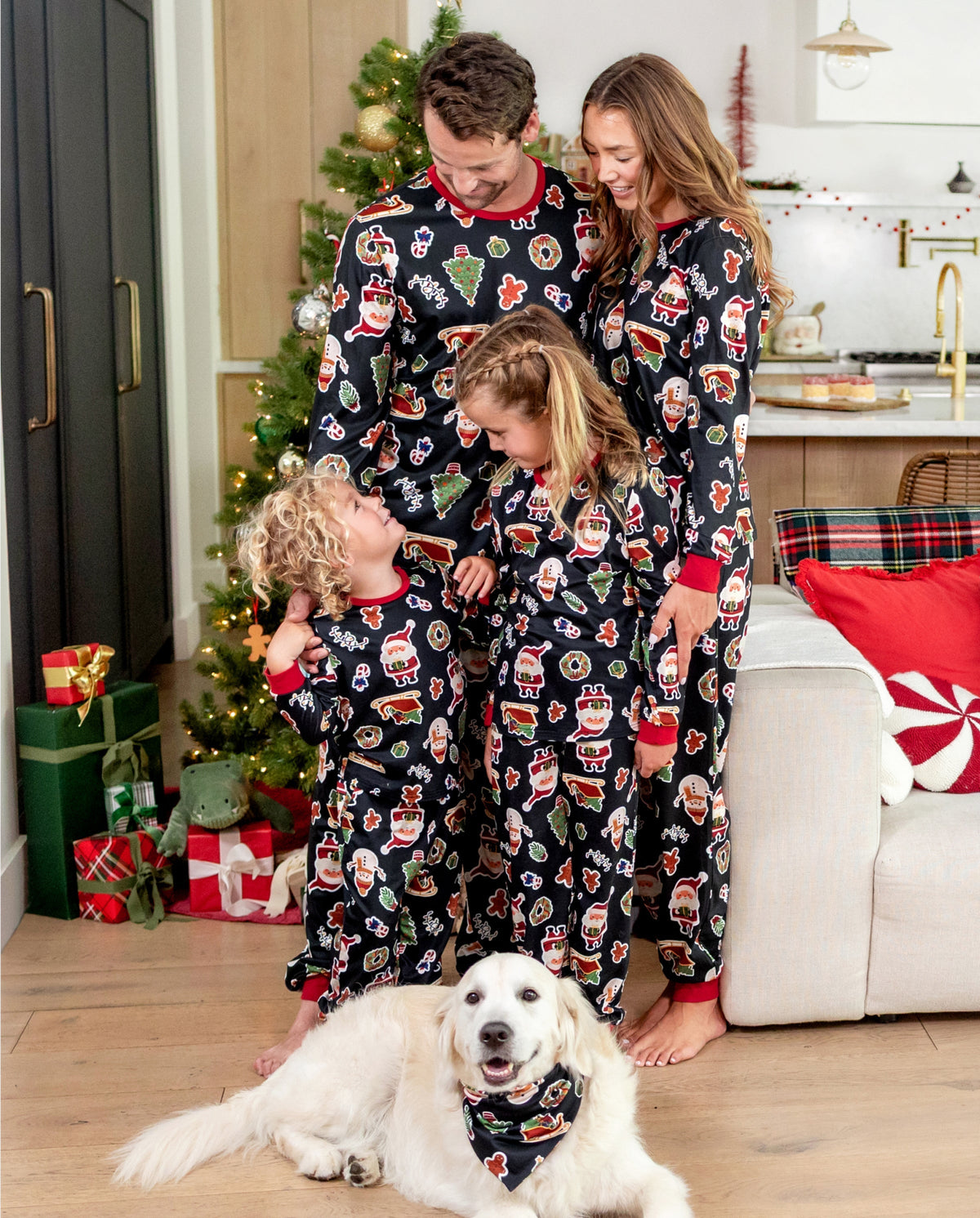 PatPat Family Matching Christmas Pajamas Christmas Tree & Gingerbread Print Black