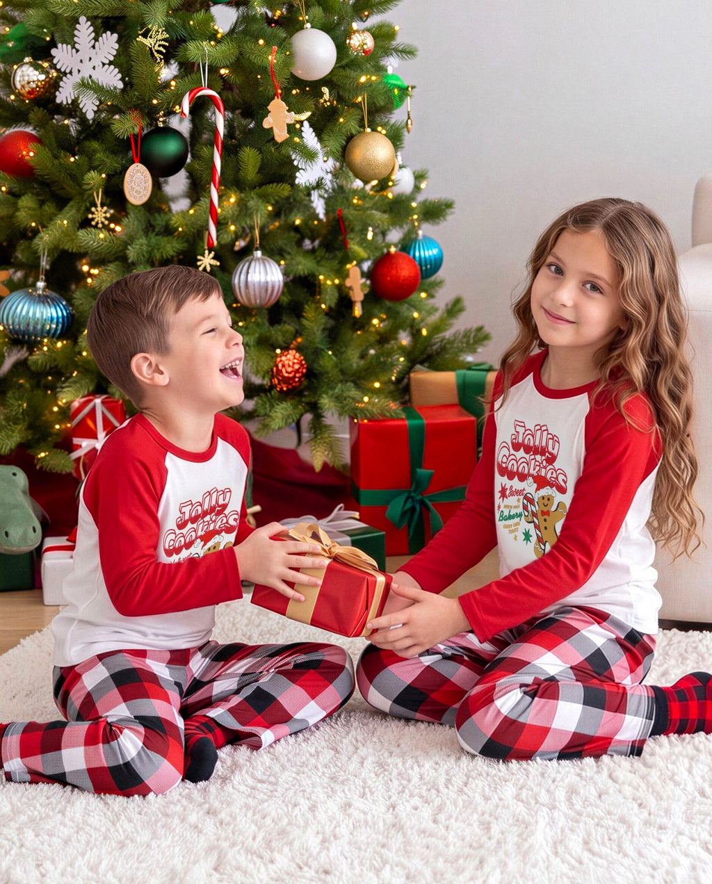 PatPat Matching Family Christmas Pajamas Gingerbread & Plaid Print Red
