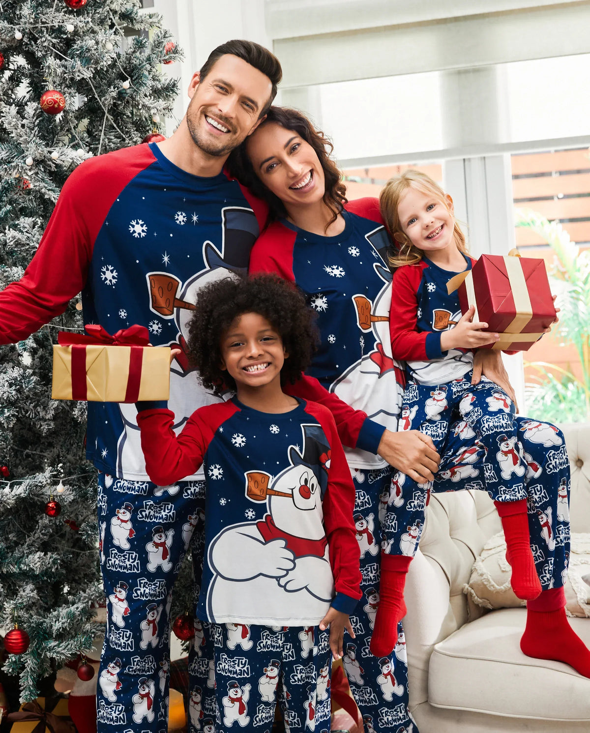 PatPat Frosty the Snowman Family Matching Christmas Pajamas Navy & Red