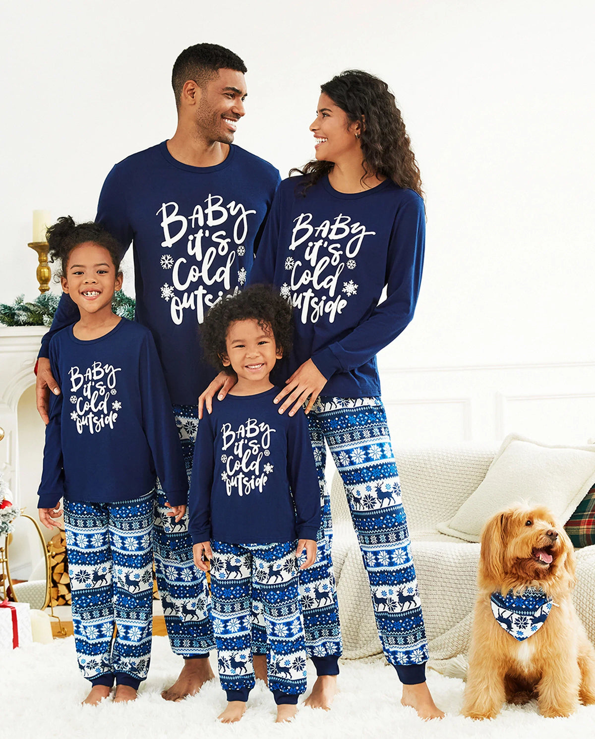 PatPat Family Matching Christmas Pajamas Baby It's Cold Outside Print Blue
