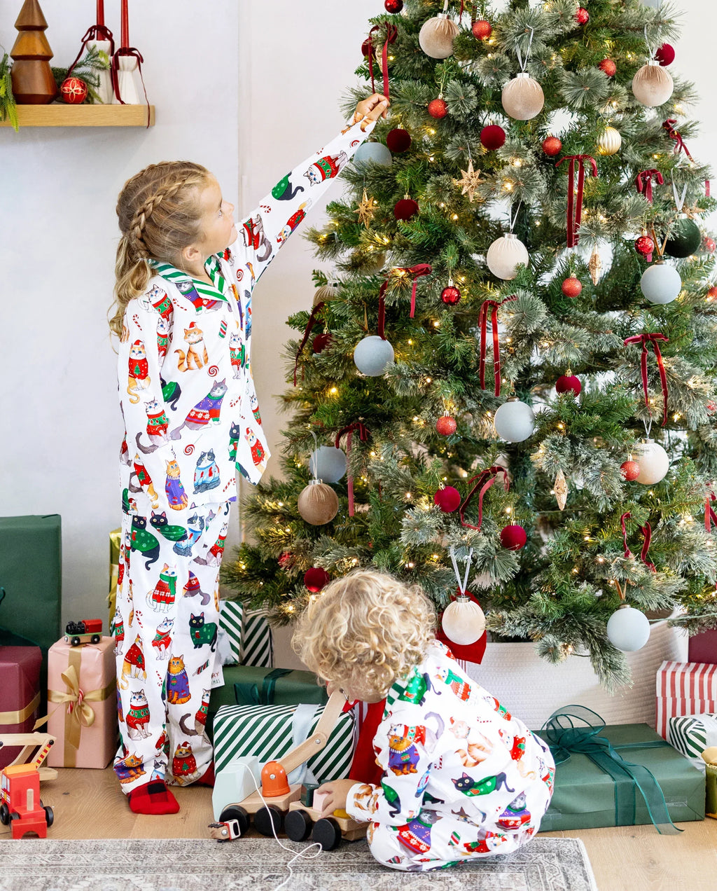 PatPat Matching Family Christmas Pajamas Festive Cat Print Multicolor