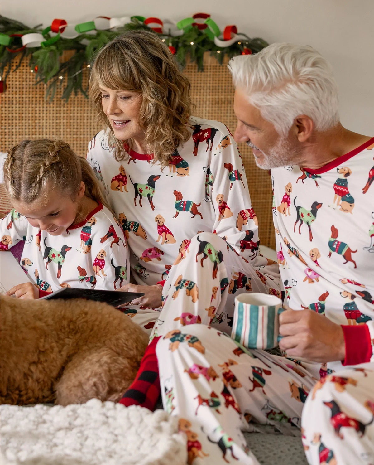 PatPat Family Matching Christmas Pajamas Festive Dog Print Cream