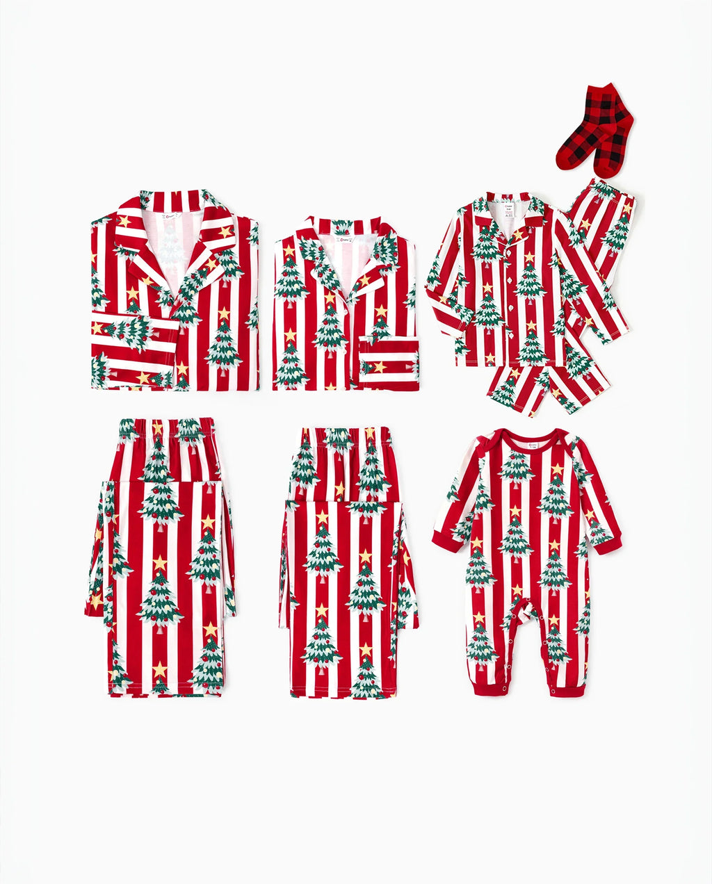PatPat Matching Family Christmas Pajamas Christmas Tree Print Red