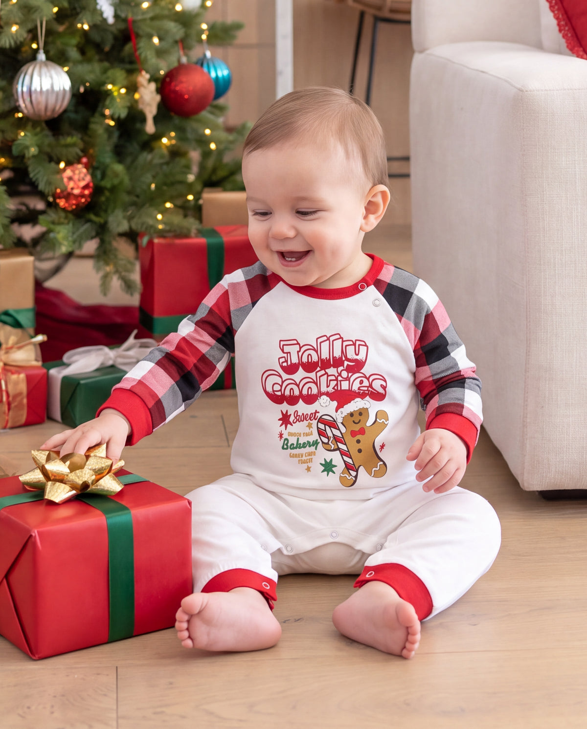 PatPat Matching Family Christmas Pajamas Gingerbread & Plaid Print Red