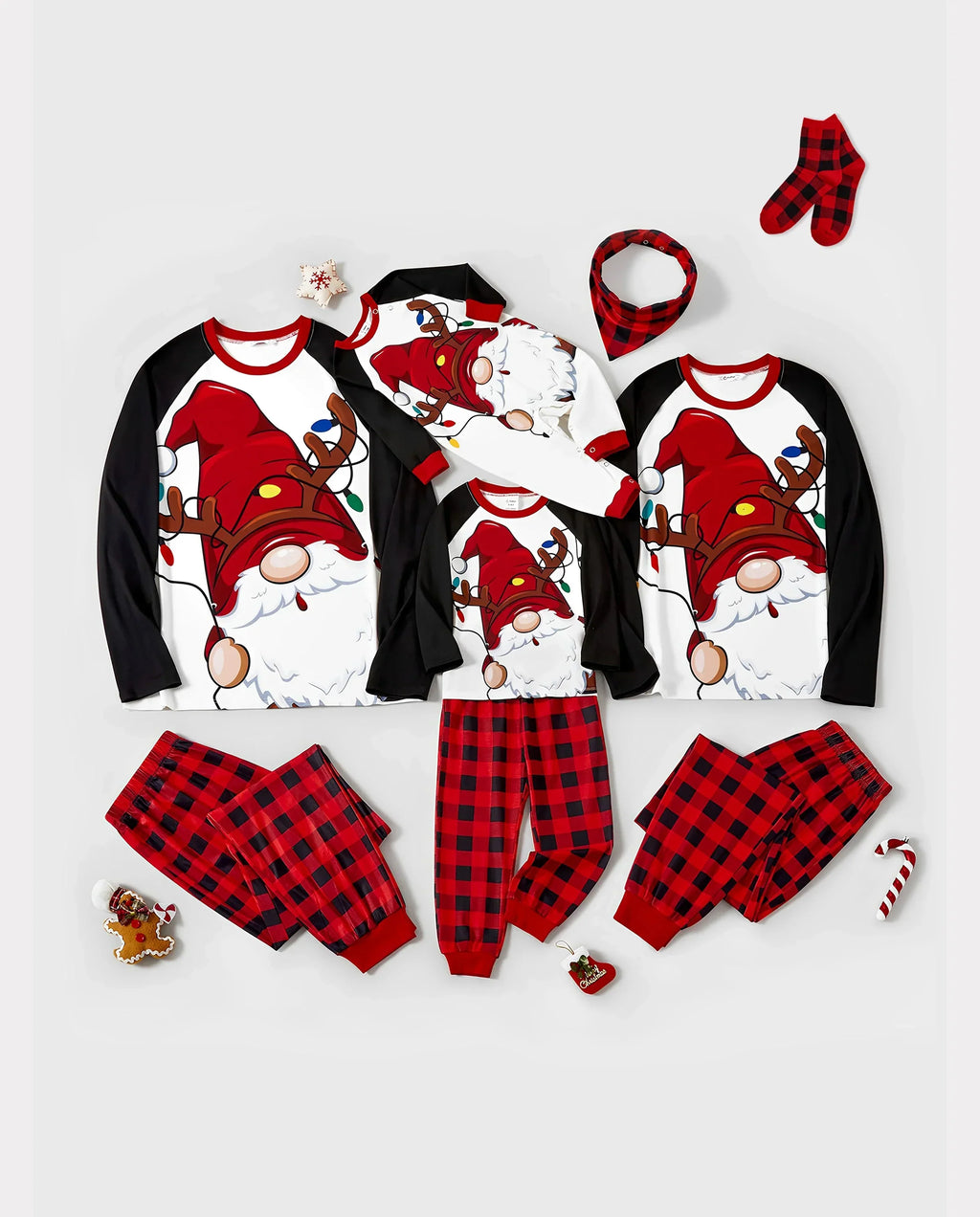 PatPat Family Matching Christmas Pajamas Gnome & Plaid Print Red