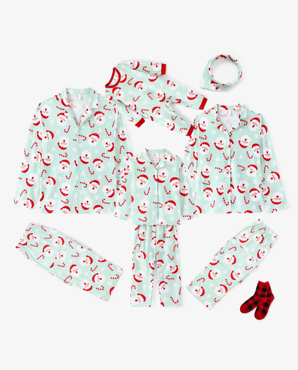 PatPat Matching Family Christmas Pajamas Santa Claus Print Collared Green