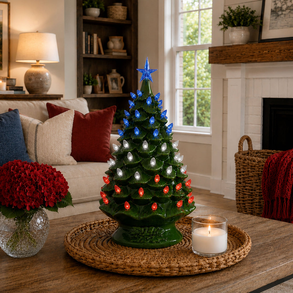 24 in. Green Nostalgic Ceramic Tree with Light Show