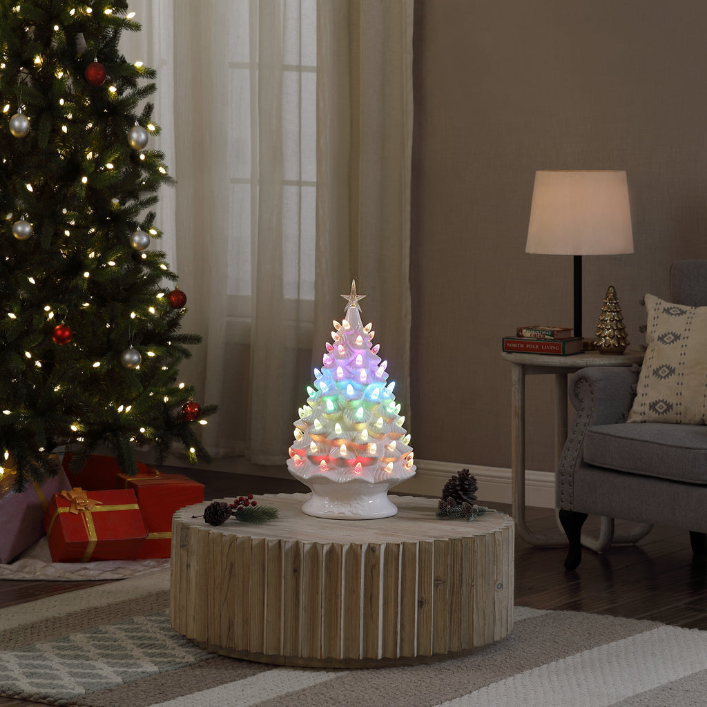 24 in. White Nostalgic Ceramic Tree with Light Show