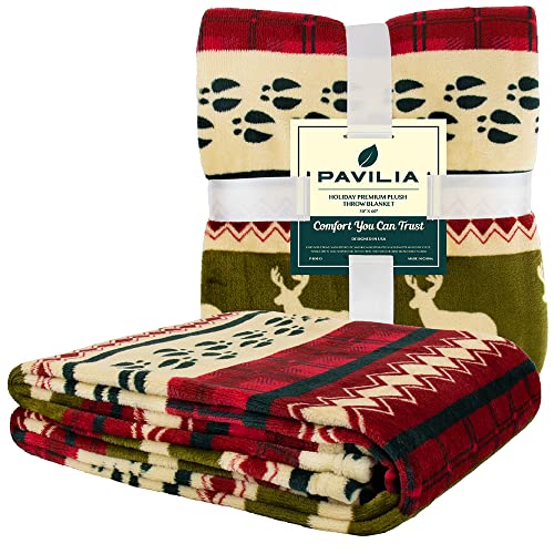 Pavilia Soft, Plush, Warm Winter Cabin Throw - Twin 60x80, Red Christmas Holiday Fleece Blanket - color: Christmas Red, size: 60 x 80 Inches - Twin