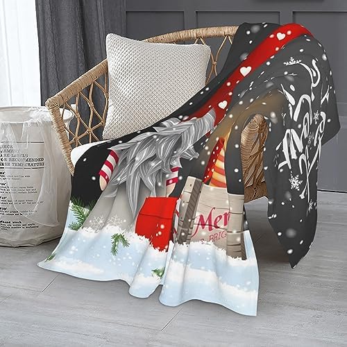 Christmas Throw Blanket, Merry Christmas Gnome Xmas Gifts Winter Snowflakess, Living Room/Bedroom/Sofa Couch Warm Soft Bed Flannel Blanket for Children Adults All Season 60"X50"