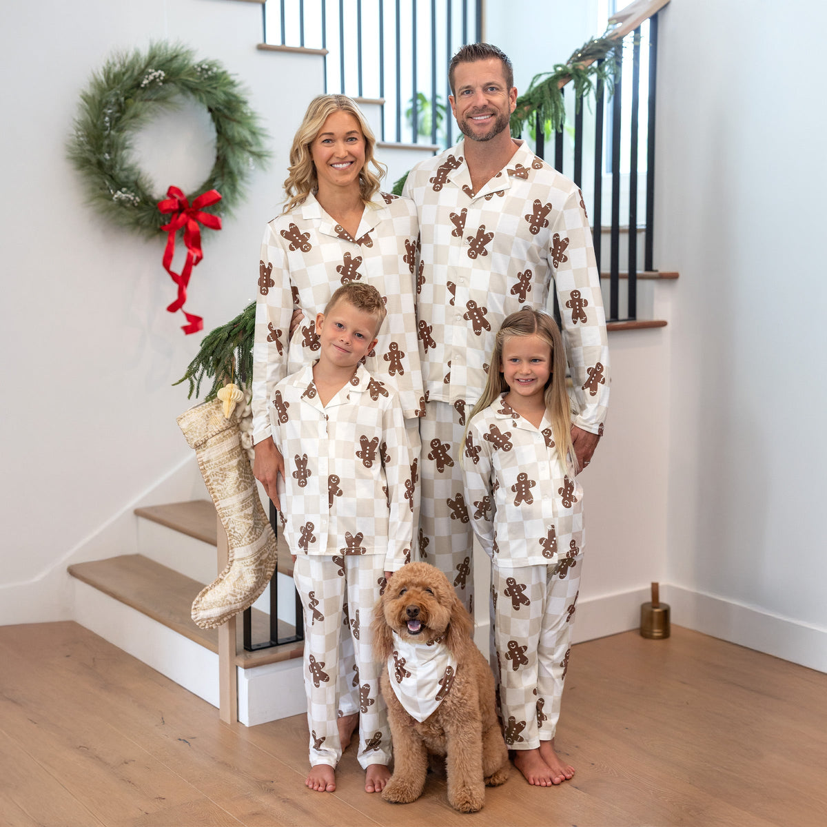 PatPat Family Matching Christmas Pajamas Gingerbread & Plaid Print Khaki
