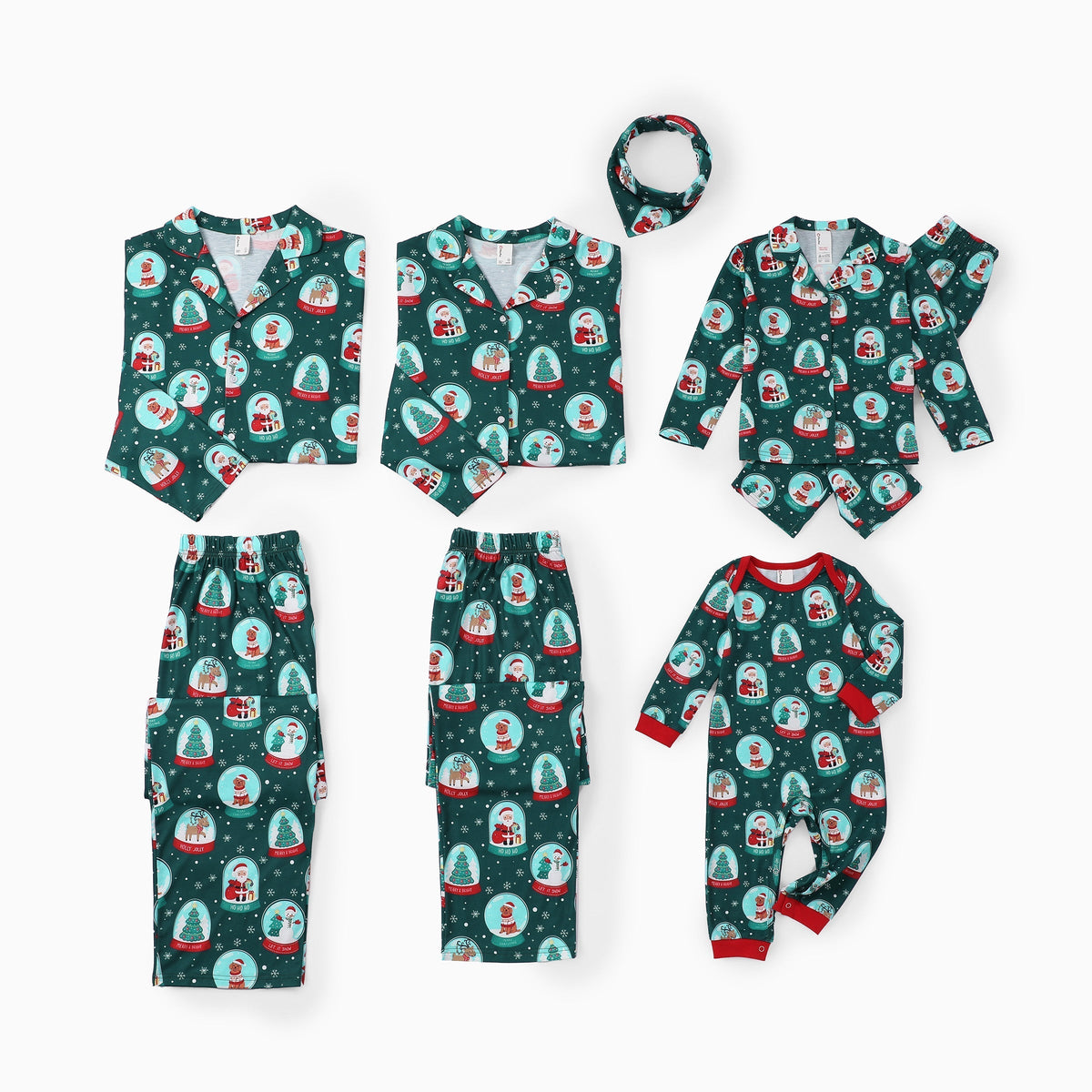 PatPat Matching Family Christmas Pajamas Snow Globe Print Dark Green Plus Size