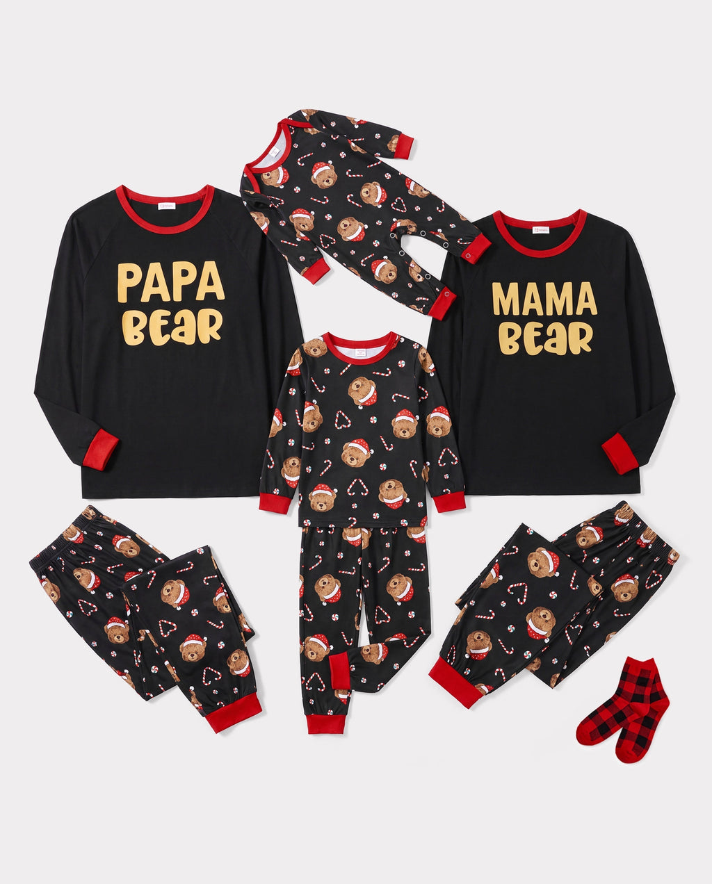 PatPat Matching Family Christmas Pajamas Bear Print Black