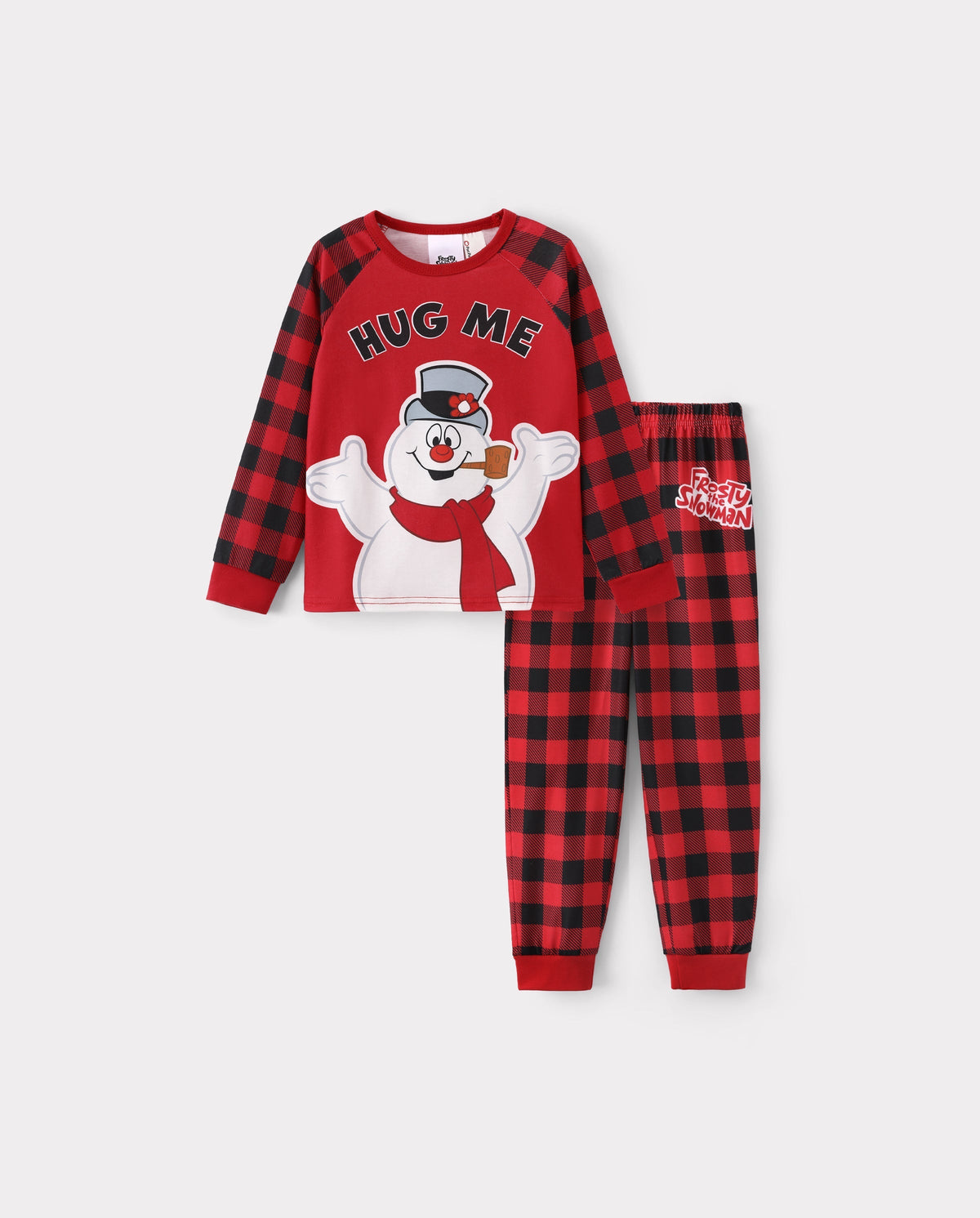 PatPat Frosty the Snowman Matching Family Christmas Pajamas Hug Me Print Plaid Red