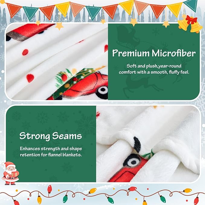 Edenleaf Christmas Blanket - White Holiday Throw with Santa Claus & Snowman - Warm Cozy Fleece Winter Blanket, 60x80 Inches，White