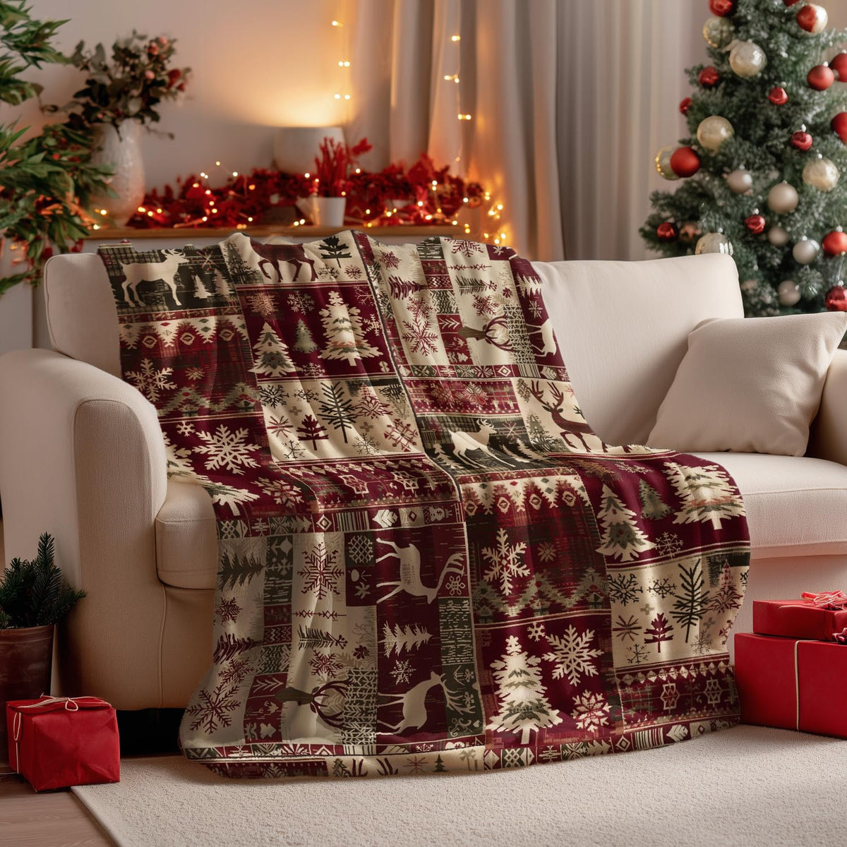 Horaldaily Christmas Flannel Blanket Throw, Christmas Red Reindeer Snow Soft Fuzzy Plush Cozy Fleece Blankets for Couch Sofa Bed Lounging, Ideal Gifts for Kids Adults Wife Self, 50x60