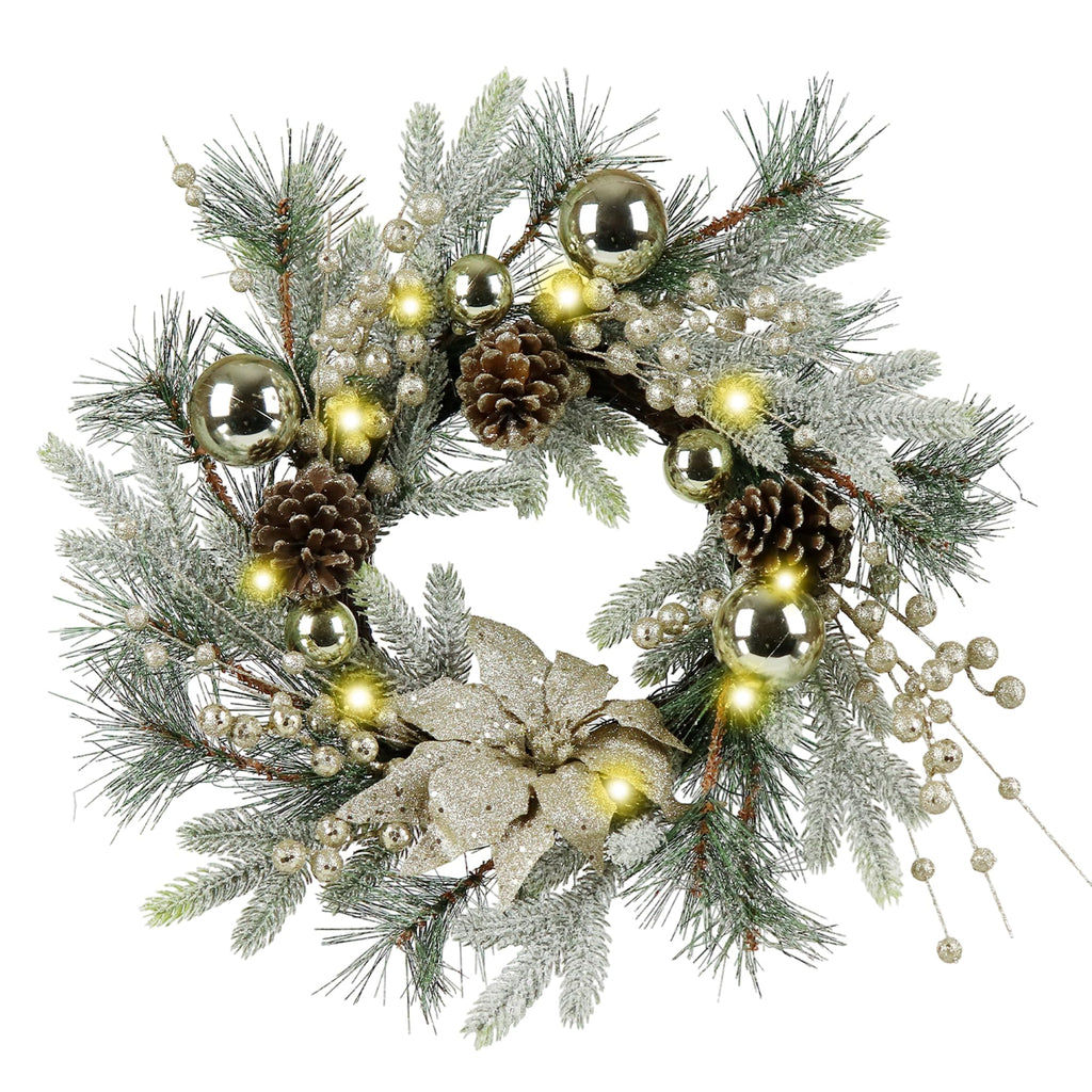 Zavothy Christmas Wreath 20 Inch Christmas Decorations Wreath with Lights,Balls,Pine Cones,Golden Berries,Pine Needle and Artificial Flower for Outdoor Indoor Christmas Decorations