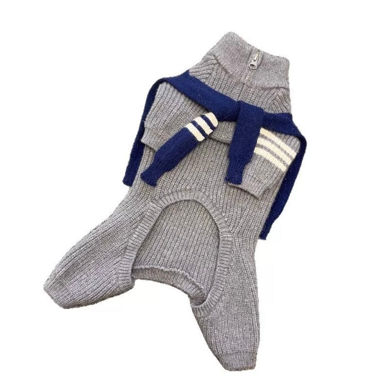 Warm Striped Knitted Dog Jumpsuits Cape