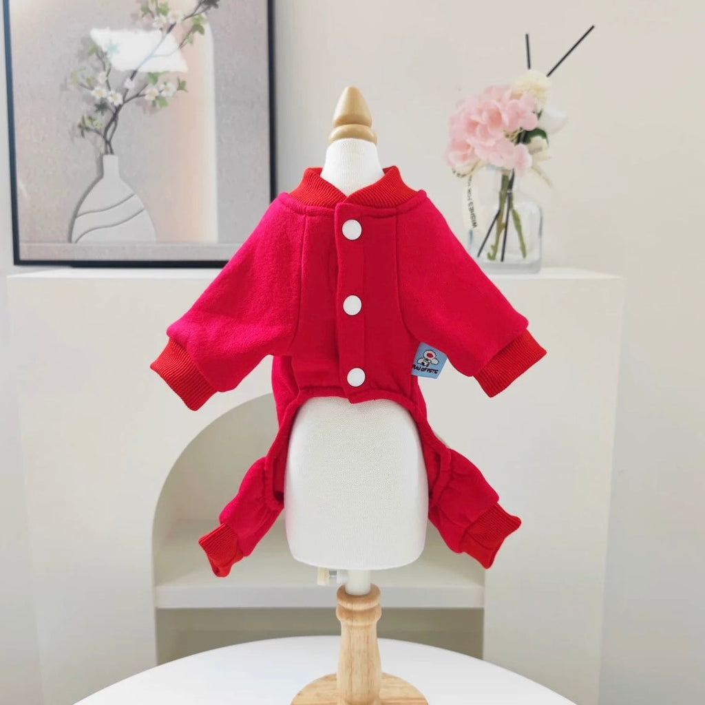 Christmas Printed Fleece Dog Harness Jumpsuits