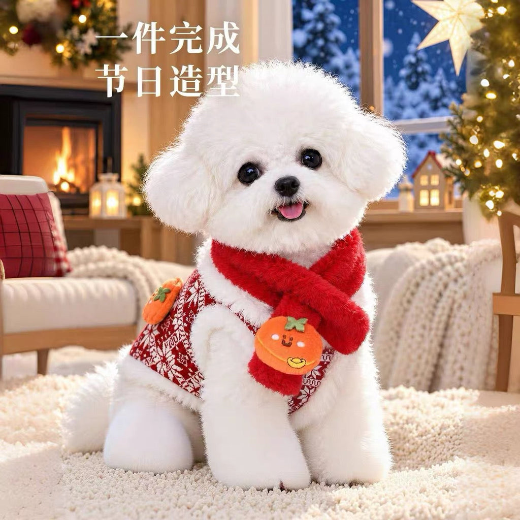 Christmas Elk Furry Dog Cat Jacket with Scarf
