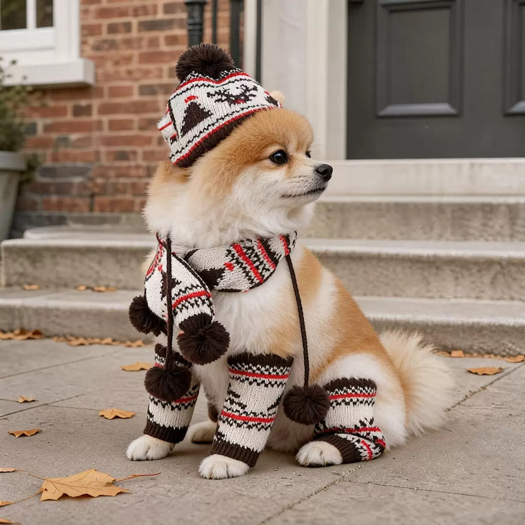 Christmas Dog Cat Scarf Hat Socks 3pcs Set