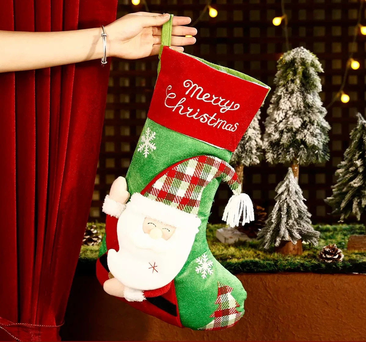 3D Santa Xmas Stocking, Merry Christmas Hanging Sock 2.