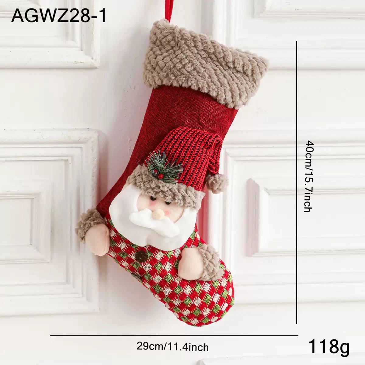 3D Santa Christmas Stocking, Fireplace Hanging Gift Sock