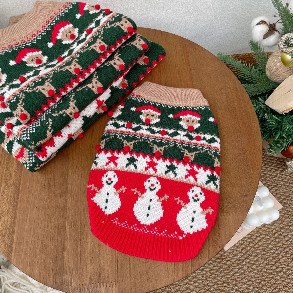 Christmas Snowman Santa Knitted Dog Cat Sweater