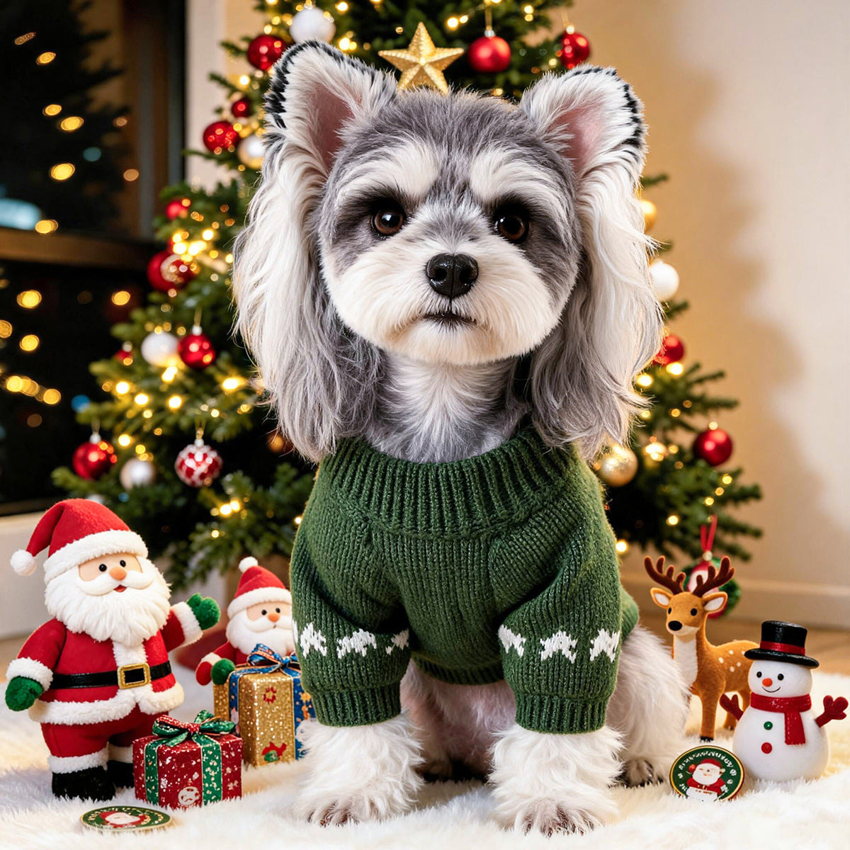 Christmas Santa Bow Dog Cat Knitted Sweater