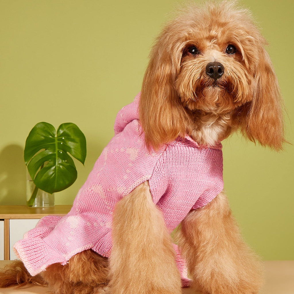 Heart Pattern Dog Cat Hooded Sweater Dress