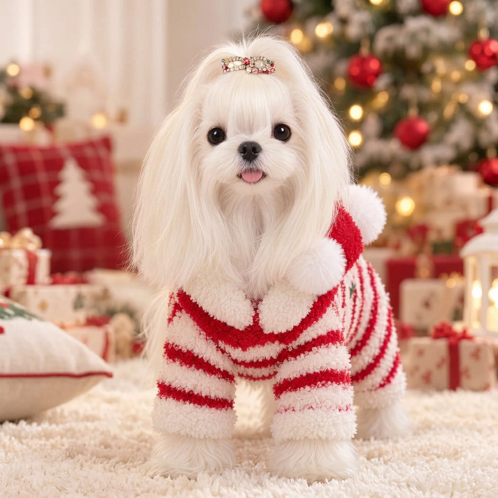 Christmas Tree Striped Furry Dog Cat Jumpsuits