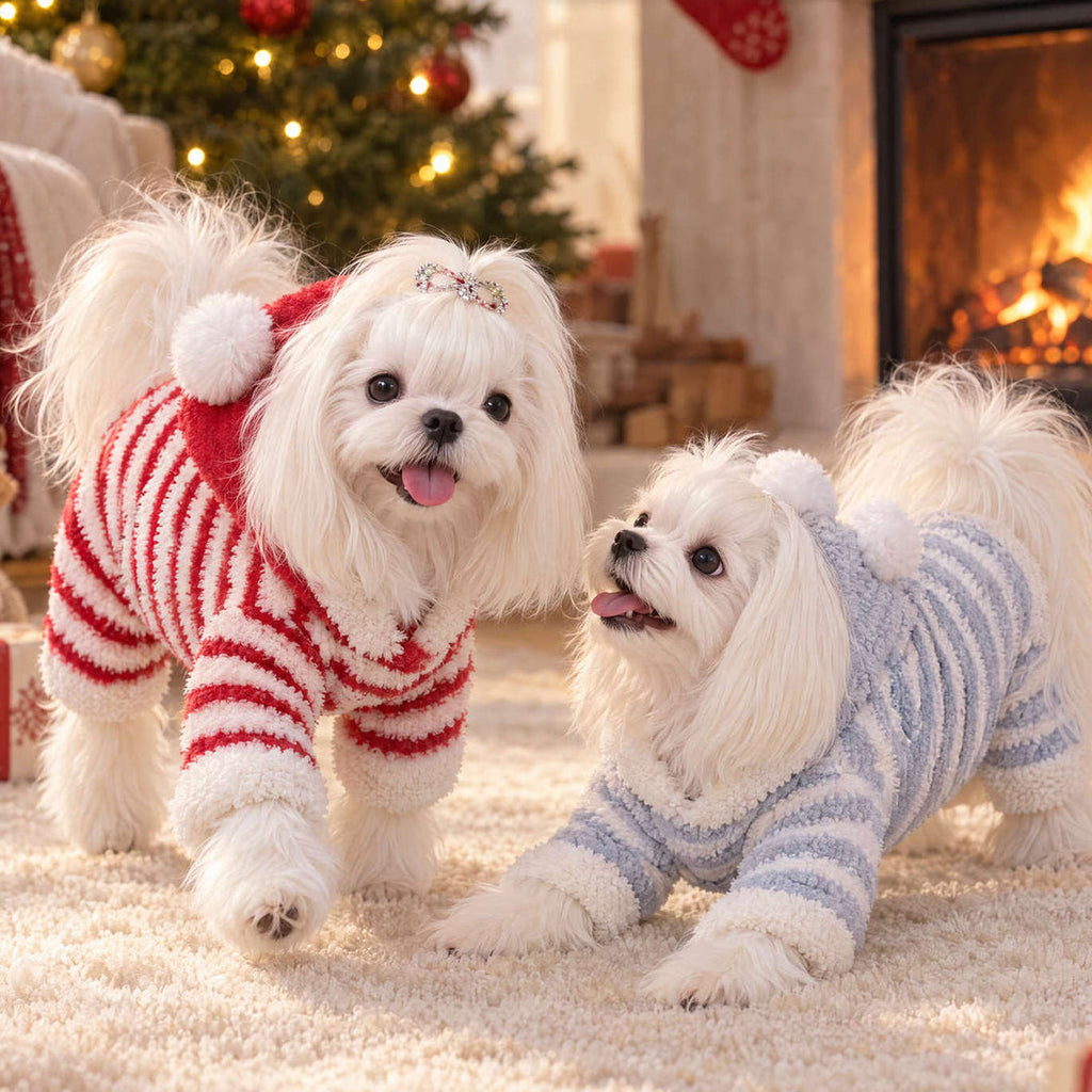 Christmas Tree Striped Furry Dog Cat Jumpsuits