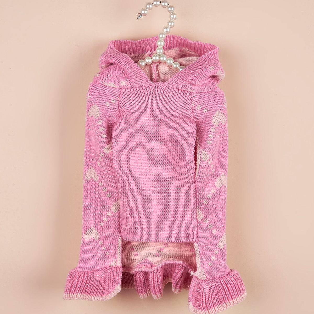 Heart Pattern Dog Cat Hooded Sweater Dress