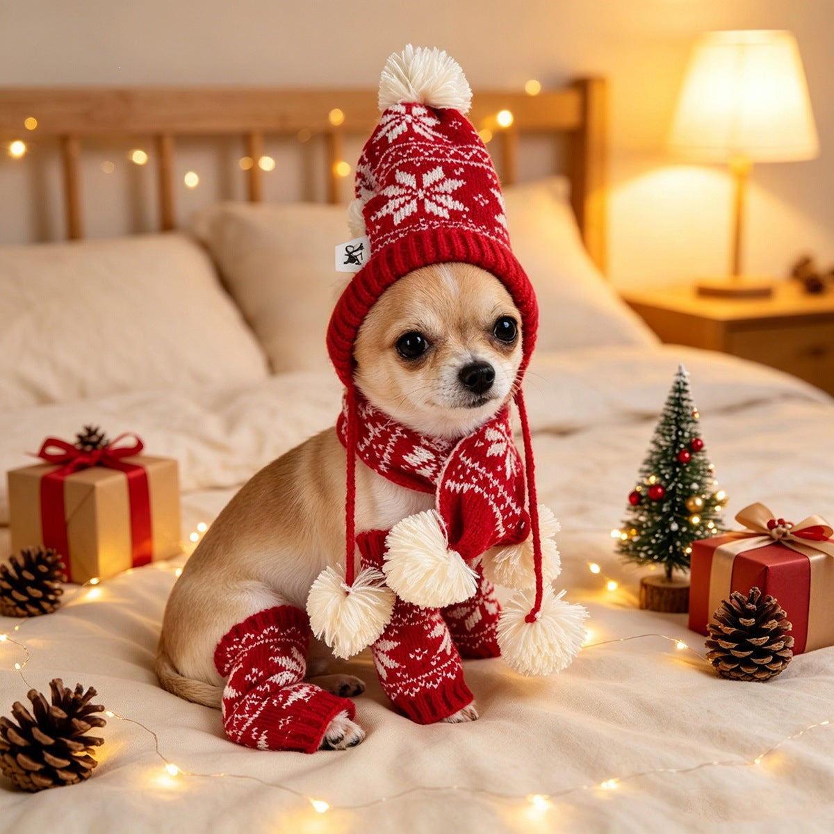Christmas Dog Cat Scarf Hat Socks 3pcs Set