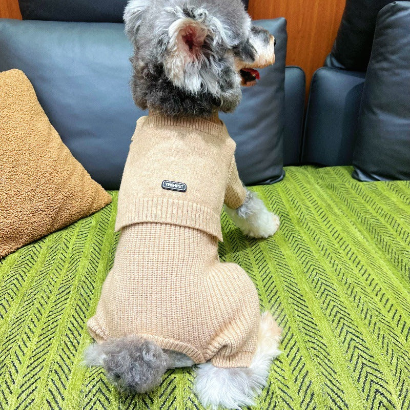 Warm Striped Knitted Dog Jumpsuits Cape
