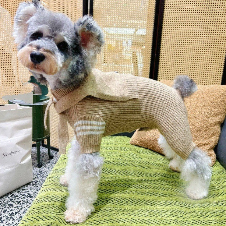 Warm Striped Knitted Dog Jumpsuits Cape